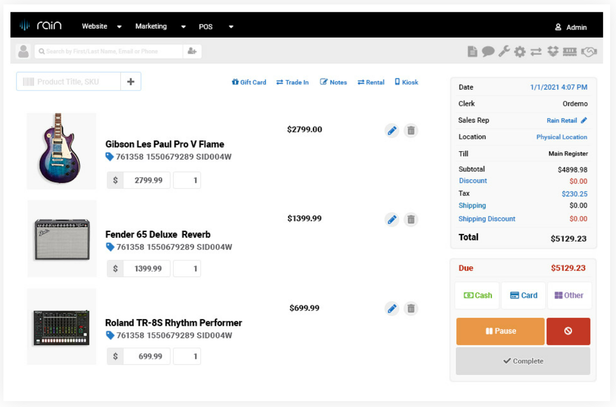 screenshot of Rain POS